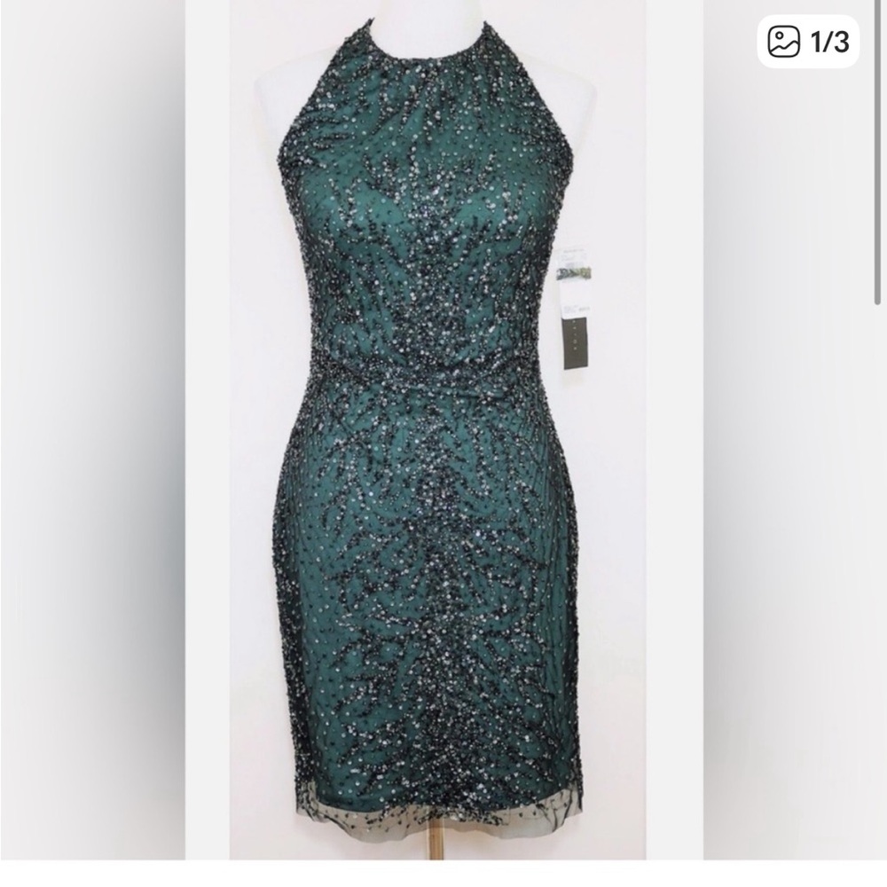 Aidan Mattox Green Beaded Halter Dress